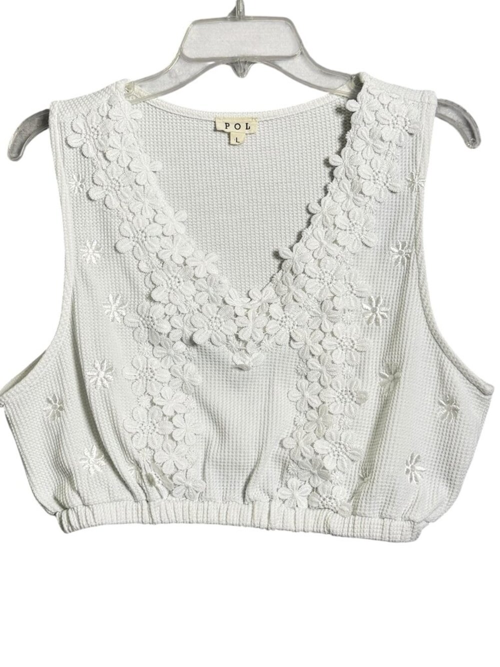 Pol White Floral Embroidered Crop Top